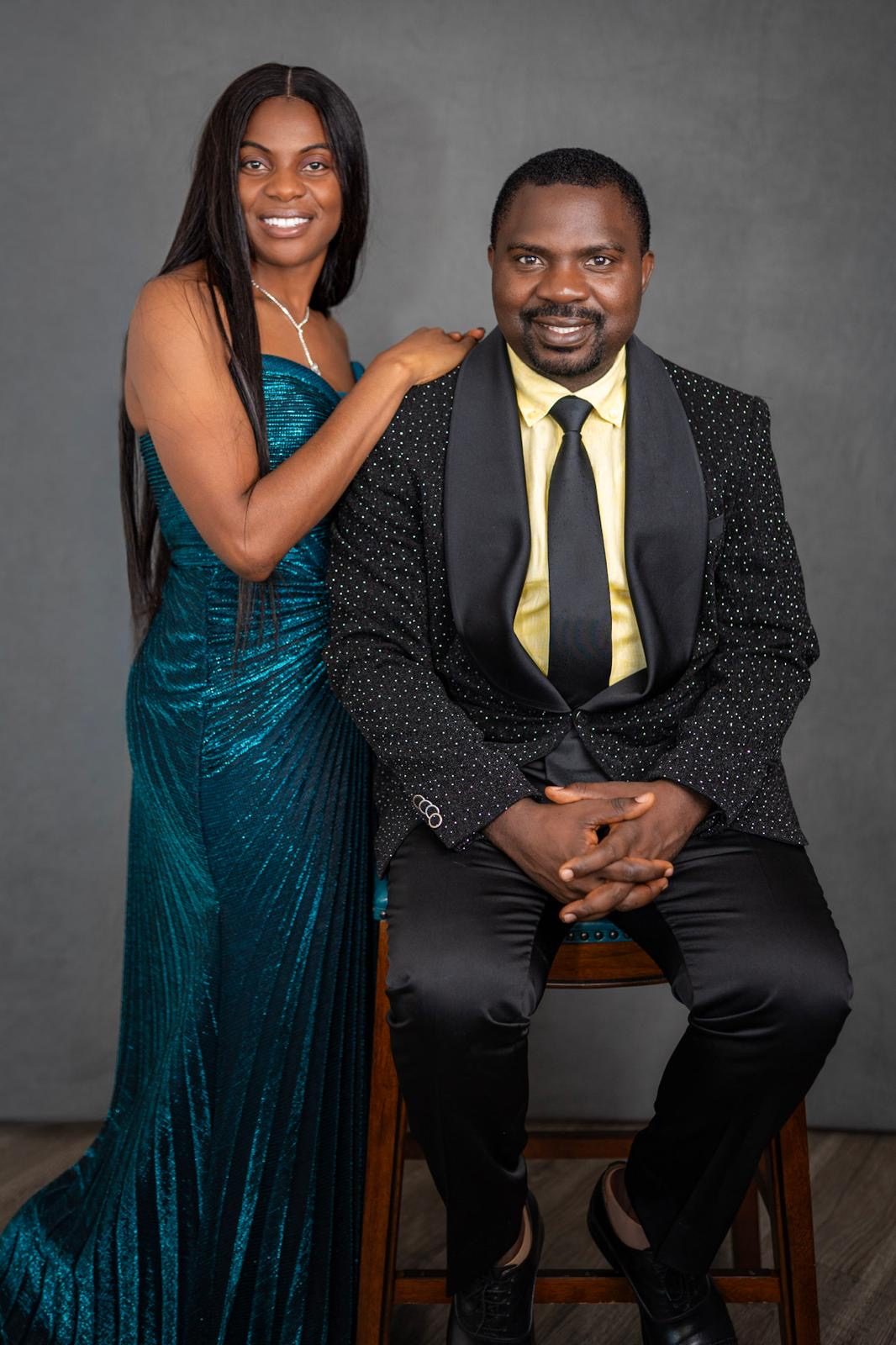 Pastor Elvis and Mirabel Eghombi in a studio portrait