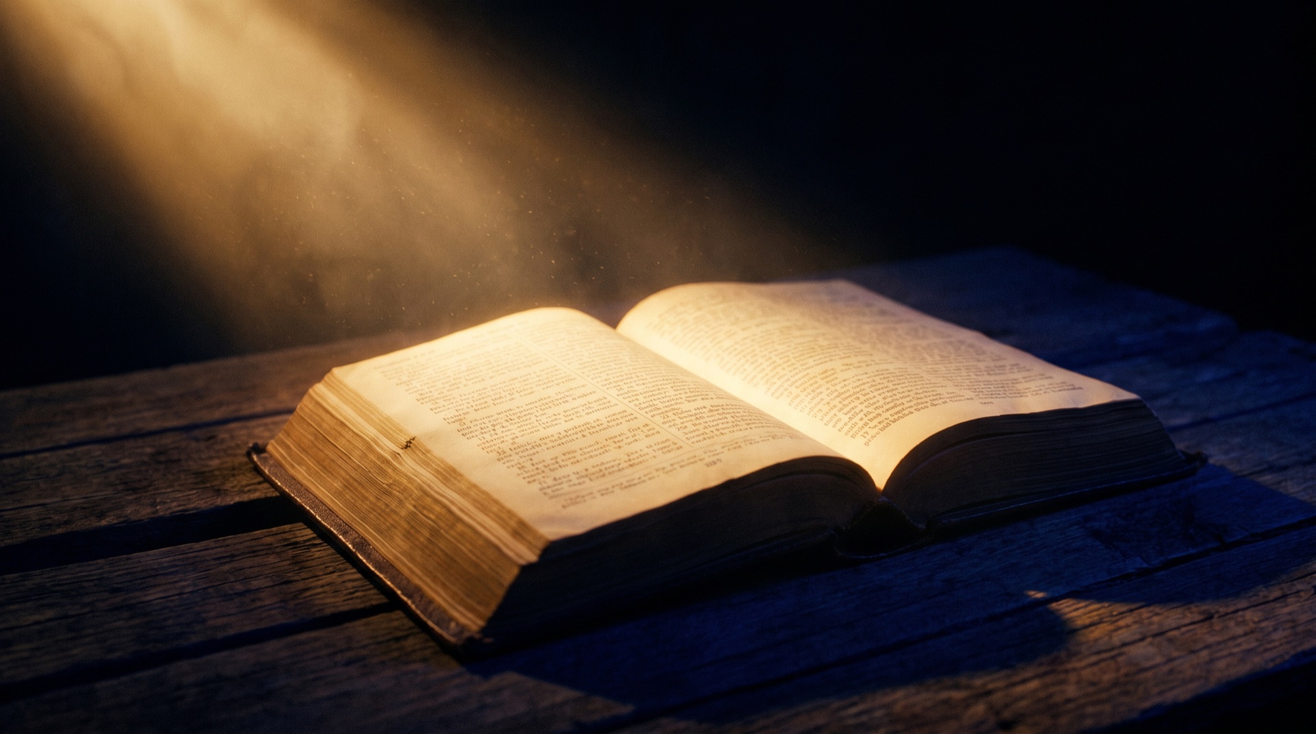 An open Bible in golden light